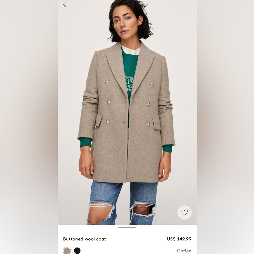 Mango buttoned wool coat in coffee